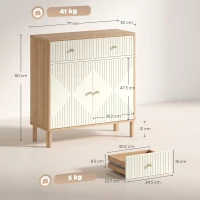 HOMCOM Bufet, corp de depozitare canelat cu blat cu aspect de stejar, 2 sertare, 2 uși, poliță reglabilă, 77x30x80cm, crem(m-3)