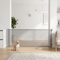 PawHut Retractable Dog Gate, Extends to 300 cm Wide & 104 cm Tall, Mesh Pet Gate Single Hand Operation, for Stairs Doorways(m-8)
