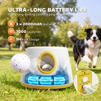 PawHut Automatic Dog Ball Launcher, Dog Thrower Machine with 6PCS 2.3" ETPU alls, 3 Adjustable Distance(20/33/46ft) & Random Mode(m-6)