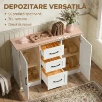 HOMCOM Bufet de bucătărie cu 3 sertare și 2 uși, închidere amortizată, pentru dining, hol și living, 110x35x80,4 cm, alb(m-4)