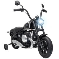 AIYAPLAY Motocicletă electrică pentru copii BMW R18 12V, baterie litiu, roți ajutătoare detașabile, far, muzică, negru(m-11)