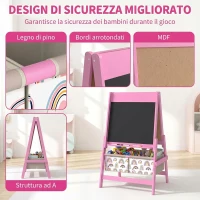 AIYAPLAY Lavagna per Bambini 3 in 1 a Doppia Facciata con Cavalletto, Rotolo di Carta, 2 Contenitori, 3-8 Anni, Rosa(m-6)