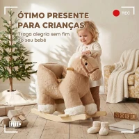 AIYAPLAY Cavalo de Baloiço para Bebé com Sons de Galope e Relinchos, Base de Madeira e Cinto de Segurança, 18-36 Meses, Castanho(m-9)