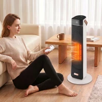 HOMCOM Portable Space Heater with Realistic Flame Effect, 2000W Ceramic Heater with Eco Mode, Adjustable Thermostat, Remote(m-14)