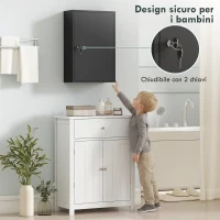 kleankin Armadietto Medicinali a 3 Livelli in Metallo con 2 Chiavi e Montaggio a Parete, 40x18x60 cm, Nero(m-4)