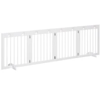 PawHut Cancellino per Cani taglia Piccola Pieghevole con Piedini Rimovibili, Cancelletto di Sicurezza in Legno di Pino, 204x30x61 cm, Bianco(m-1)