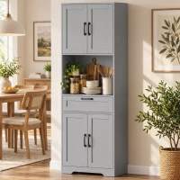 HOMCOM 170 cm Tall Kitchen Pantry with Adjustable Shelves, Freestanding Storage Cabinet with Open Shelf, Grey(m-9)