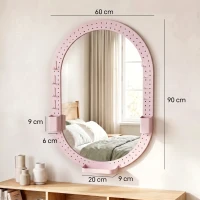 HOMCOM Oval Wall Mirror, 60 x 90 cm Decorative Hanging Mirror with Pegboard Frame, Wall-Mounted, Pink(m-3)