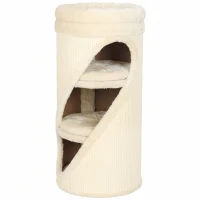 PawHut Arranhador 75 cm de Altura Ø35 cm Torre Arranhadora 4 Níveis com 3 Cavernas Cama de Pelúcia Removível e Lavável Superfície de Sisal(m-7)
