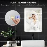 HOMCOM Oglindă de baie LED cu Bluetooth, iluminare reglabilă și funcție de memorie, din sticlă securizată, 70x50x3,5 cm(m-7)
