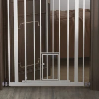PawHut Extra Tall Pet Gate, Indoor Dog Safety Gate, with Cat Flap, Auto Close, 74-80cm Wide - White(m-10)