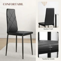 HOMCOM Set de 2 Scaune de Sufragerie Moderne cu Spătar Înalt din Piele Ecologică și Oțel, 41x50x97 cm, Negru(m-6)