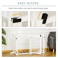 PawHut Wooden Dog Gate, Dog Fence Indoor, 80 cm Tall Freestanding Pet Gate for Small and Medium Dogs with 4 Panels, 2 Support Feet, White(m-7)