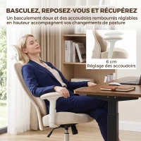 HOMCOM Chaise Bureau Ergonomique, Fauteuil Bureau en Maille, Soutien Lombaire à Mémoire de Forme, Accoudoirs Réglables, Beige(m-6)
