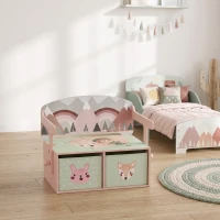 AIYAPLAY 3 em 1 Banco Porta-Brinquedos para Crianças, Convertível em Mesa e Cadeira com 2 Caixas, Estampa Raposinha, Rosa(m-11)