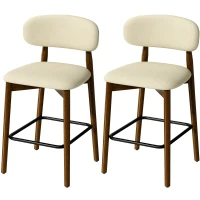 HOMCOM Conjunto de 2 Banquetas de Bar, Cadeiras de Bar em Chenille, Assento Acolchoado, Encosto e Apoio para os Pés, Pés em Madeira, Bege(m-11)