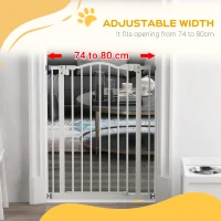 PawHut Pressure Fit Dog Stair Gate No Drilling Safety Gate Auto Close for Doorways, Hallways, 74-80cm Adjustable, 94cm Tall, White(m-7)