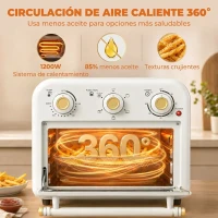 HOMCOM Horno Freidora de Aire 12 L con 3 Mandos Convección 360° Temperatura hasta 230 °C Temporizador 60 Min Bandeja y Cesta(m-7)