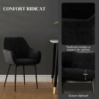 HOMCOM Set 2 Scaune Moderne pentru Sufragerie cu Brațe, Șezut Tapițat și Picioare din Oțel, 54x57x80 cm, Negru(m-5)