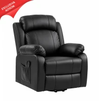 HOMCOM Poltrona Reclinabile Elettrica con Alzapersona, Massaggio a 8 Punti, Riscaldamentoe e Poggiatesta Regolabile a 3 livelli, in PU, con USB, Nero(m-26)