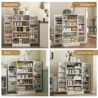 HOMCOM Dulap de bucătărie modern cu 12 rafturi pentru condimente pe uși, rafturi reglabile, 2 uși, 60x30x104 cm, alb(m-7)