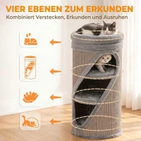 PawHut Kattenkrabton 75 cm hoog, Ø 35 cm, 4 niveaus, met 3 schuilplaatsen, afneembaar wasbaar pluche bed en sisal kraboppervlak(m-4)