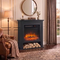 HOMCOM Electric Fireplace Suite with Shelf, 25" 1800W Electric Fire and Surround with LED Flame, 5 Brightness, Remote, Black(m-14)