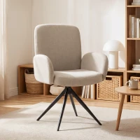 HOMCOM Swivel Accent Chair, Upholstered Linen-Look Armchair with Curved Backrest, Wrapped Armrests for Living Room, Light Brown(m-14)
