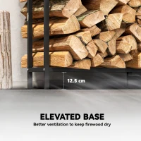 Outsunny 6.5 FT Steel Firewood Log Rack with 300 kg Capacity, Heavy Duty Indoor Outdoor Fireplace Wood Storage Shelf, Log Holder/Stand with Extra Support Legs, Decorative Bonfire Pattern, Black(m-6)