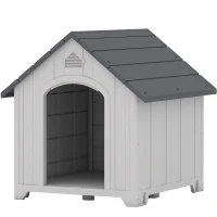 PawHut Casota para Cão Exterior Casota para Cão em Polipropileno Impermeável Ventilada Pavimento Elevado 66x55x65 cm Cinza Claro(m-11)