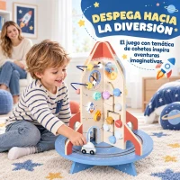 AIYAPLAY Cubo de Actividades de Madera Tema Cohete Juguete Montessori con Engranajes Laberinto de Cuentas Reloj Giratorio(m-4)
