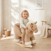 AIYAPLAY Cavalo de Baloiço para Bebé com Sons de Galope e Relinchos, Base de Madeira e Cinto de Segurança, 18-36 Meses, Castanho(m-10)