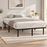 HOMCOM Lit double industriel à 28 lattes avec espace de rangement, en bois et acier, 120x190x31 cm, noir et bois(m-2)