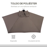 Outsunny Sombrilla 269x138x236 cm Parasol de Jardín con Manivela y Forma Semicircular Tela Poliéster 180 g/m² para Exterior Terraza Patio Piscina Café(m-6)