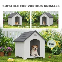 PawHut Niche pour chien extérieur, maison chien en polypropylène imperméable ventilé plancher surélevé 66x55x65cm gris clair(m-8)