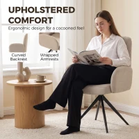 HOMCOM Swivel Accent Chair, Upholstered Linen-Look Armchair with Curved Backrest, Wrapped Armrests for Living Room, Light Brown(m-5)