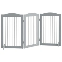 PawHut Foldable Dog Gate, Freestanding Pet Gate, with Two Support Feet, for Staircases, Hallways, Doorways - Grey(m-11)