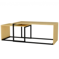 HOMCOM Set van 2 salontafels/bijzettafels, MDF, metaal, 90 x 48 x 42 cm / 59 x 42 x 36 cm, naturel hout + zwart