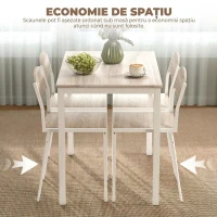 HOMCOM Set Masă de Prânz din 5 Piese cu 1 Masă Dreptunghiulară și 4 Scaune, 100x63x76,5 cm, Gri și Alb(m-18)