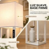 HOMCOM Lámpara de Pie con 3 Estantes Luz LED Regulable Control Táctil y Remoto Pantalla de Tela Bombilla Incluida Blanco(m-7)