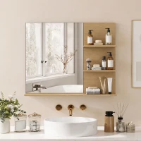 Kleankin Espelho de Banheiro com 3 Prateleiras Porta-objetos para Maquiagem, Rovere(m-6)