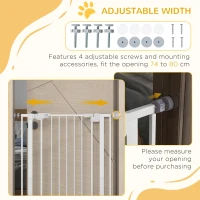 PawHut Extra Tall Pet Gate, Indoor Dog Safety Gate, with Cat Flap, Auto Close, 74-80cm Wide - White(m-6)