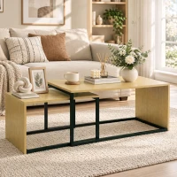 HOMCOM Zestaw 2 stolików kawowych, stolik do kawy, stolik pomocniczy, MDF, metal, 90 x 48 x 42 cm/59 x 42 x 36 cm, drewno naturalne + czarny(m-10)
