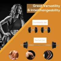 HOMCOM Dumbbell and Barbell Set with 65kg Adjustable Barbell Weights Set, for Home Gym - Black(m-4)