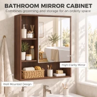 HOMCOM Bathroom Mirror Cabinet, Wall-Mounted Bathroom Cabinet with Mirror Door, Adjustable Shelves, Walnut Brown(m-4)