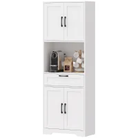 HOMCOM Alacena de Cocina de 170 cm con 4 Puertas Cierre Suave Cajón Estantes Ajustables Encimera para Microondas Blanco(m-11)