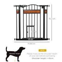 PawHut Pet Gate Safety Gate, with Cat Flap, Auto Close, for Staircases, Doorways, Hallways, 74-80cm Wide - Black(m-16)