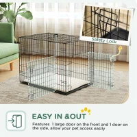 PawHut Foldable Dog Crate with 2 Doors with Tray, Soft Cushion, for Small Dogs, 75 x 49 x 53 cm, Black(m-5)