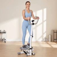 HOMCOM Stepper cu Monitor LCD, Maner Reglabil și Elastice, din Oțel și ABS, Alb și Gri(m-2)