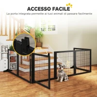 PawHut Cancelletto per Cani di Piccola/Media Taglia a 6 Pannelli Pieghevoli, in Legno e Acciaio, 432x36x70 cm, Nero(m-7)